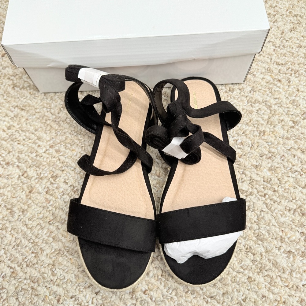 Pretty‎ Little Thing Black Lace Up Espadrille Flatform Sandals Size 7 - Picture 3 of 7